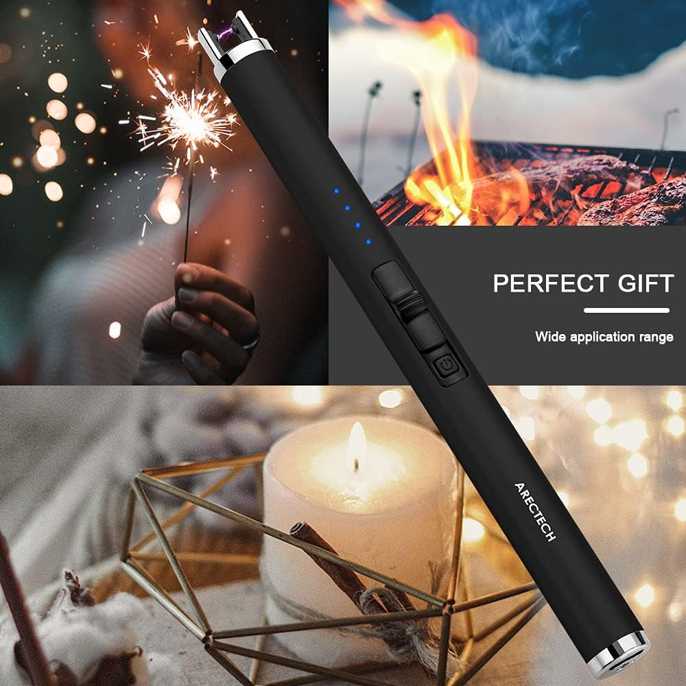 Lighter Rechargeable Lighter Electric Lighter Candle Lighter Arc Plasma Lighters for Candle Kitchen Birthday Christmas Type-C Black