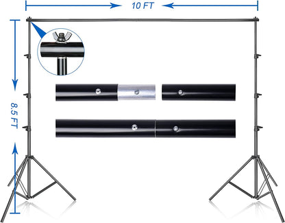 Green Screen Backdrop Stand Kit - 8.5 x 10 Ft Photography Support System with 10 x 12 Ft 100% Cotton Muslin Chromakey Backdrop