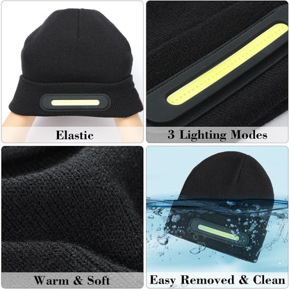 LED Beanie with Light, Unisex USB Rechargeable Headlamp Beanie Flashlight Beanie Hat for Men Women