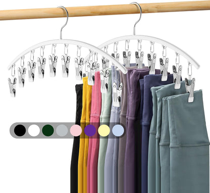 Legging Organizer for Closet, Metal Yoga Pants Hanger W/Rubber Coated 2 Pack W/10 Clips Hold 20 Leggings, Hangers Space Saving Hanging Closet Organizer for Closet Organizers and Storage-White