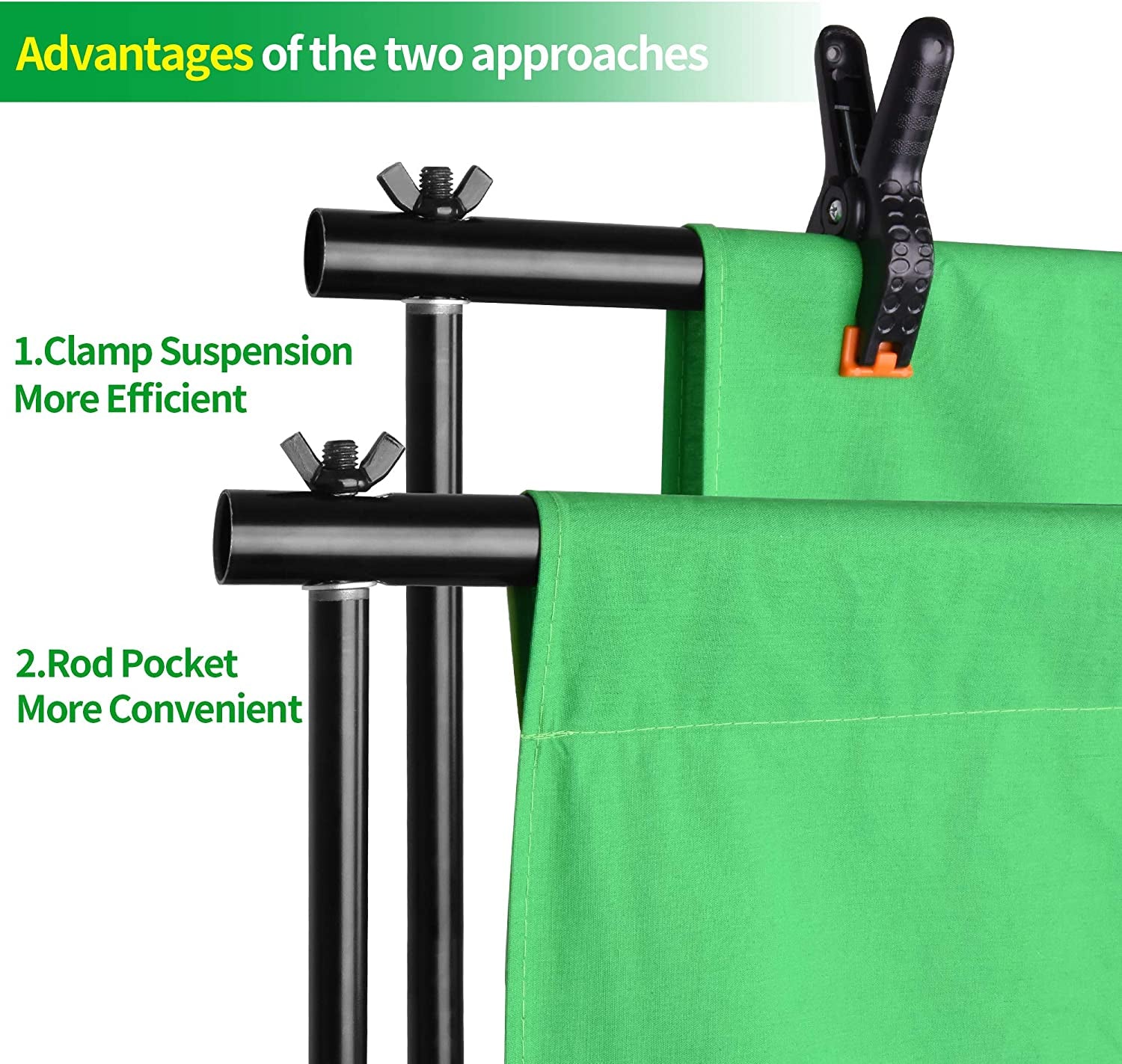 Green Screen Backdrop Stand Kit - 8.5 x 10 Ft Photography Support System with 10 x 12 Ft 100% Cotton Muslin Chromakey Backdrop