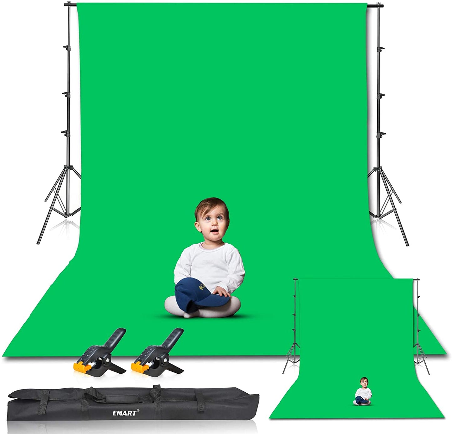 Green Screen Backdrop Stand Kit - 8.5 x 10 Ft Photography Support System with 10 x 12 Ft 100% Cotton Muslin Chromakey Backdrop